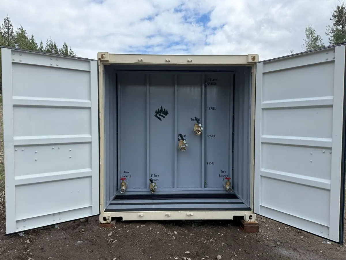 Swiftwater SMS with container doors open, showing tank valves